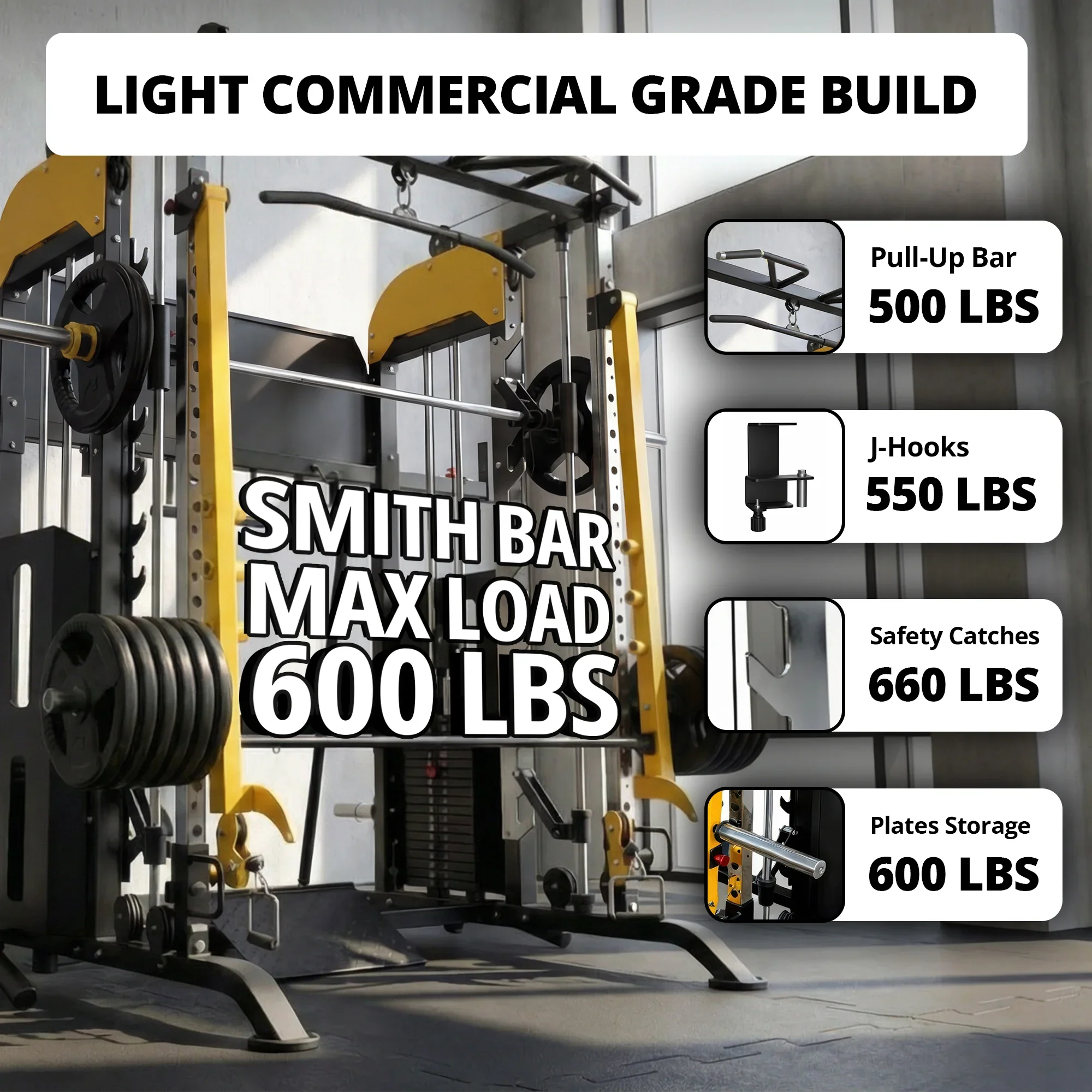 French Fitness FSR90 Functional Trainer Smith & Squat Rack Machine (New) - Image 3