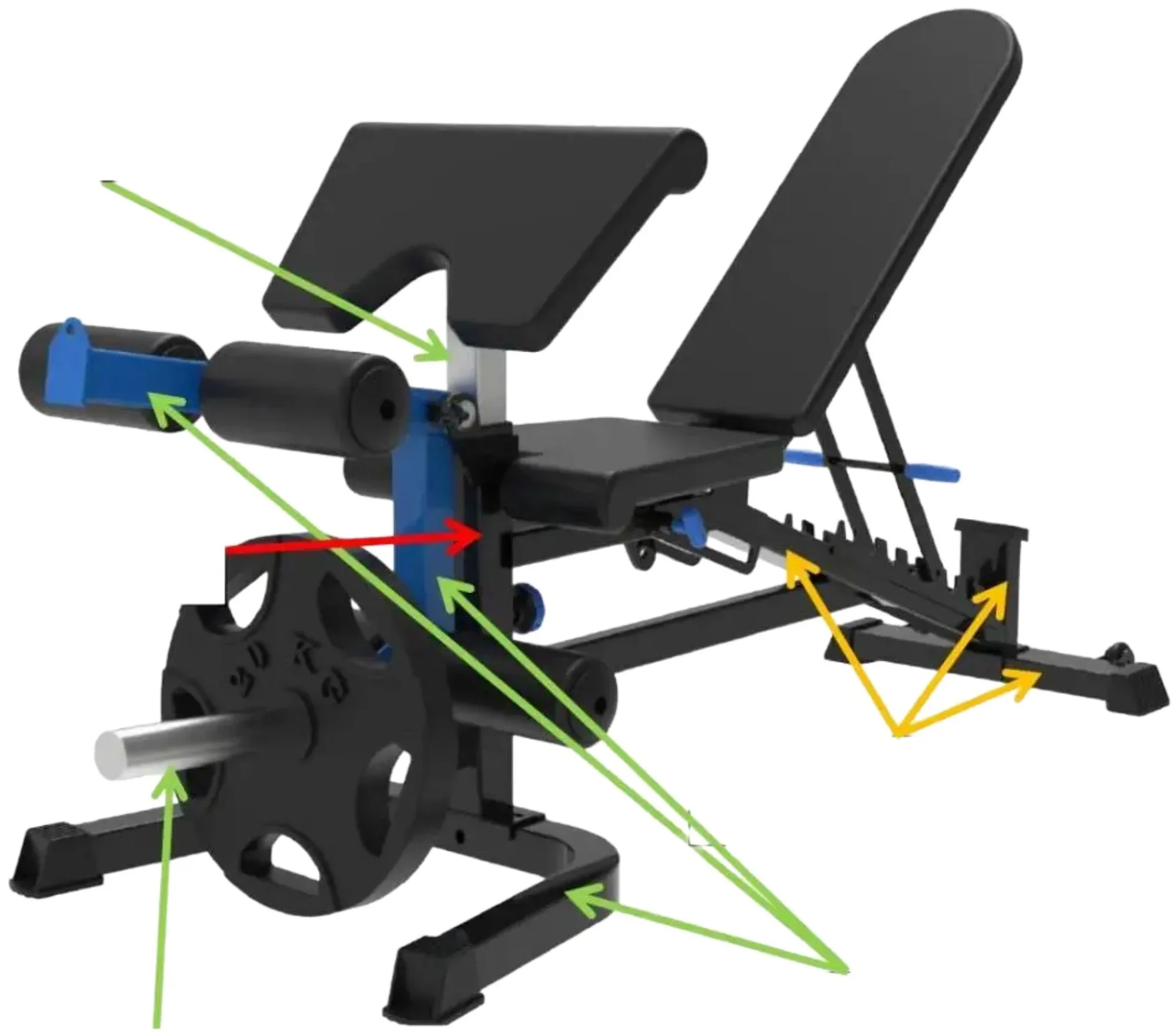 French Fitness Multi Functional Adjustable Bench V2 w/Arm Curl + Leg Ext (New) - Image 5